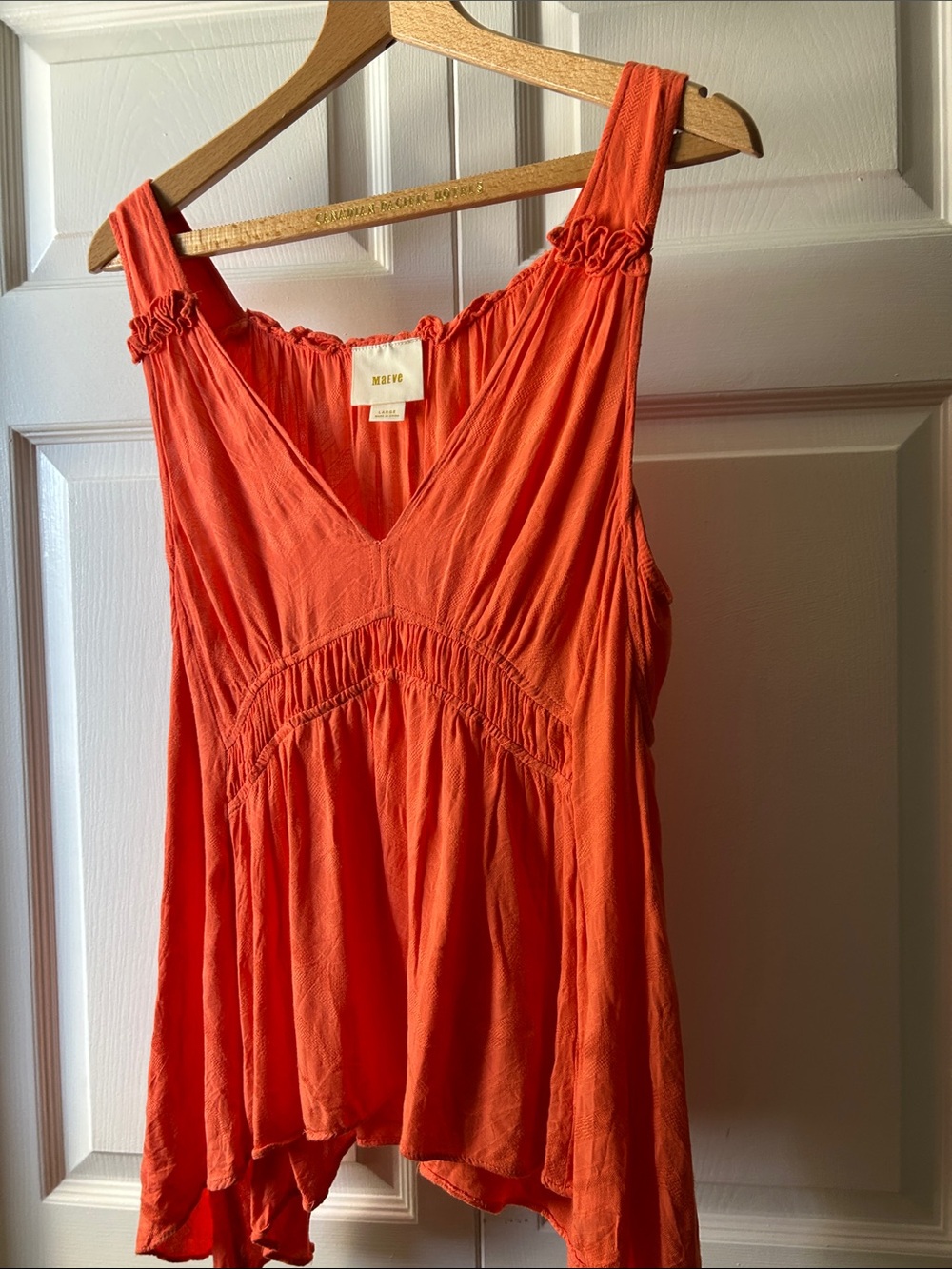 Maeve Coral Ruffle Strap V-Neck Tank